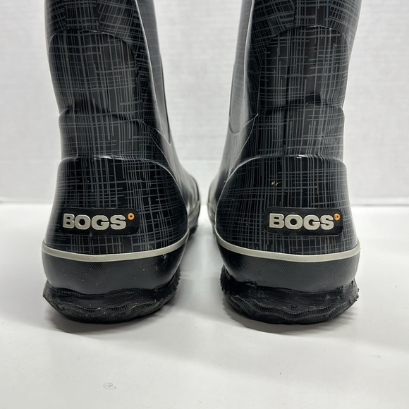 Bogs Rainboots Rubber Pull On Waterproof Boots Plaid Black Gray Women's Size 10 - Picture 5 of 8